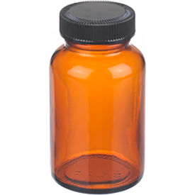 CP LAB SAFETY. W216953 Wheaton® 4 oz Amber Wide Mouth Packer Bottles with Cone Lined Caps, Case of 24 image.