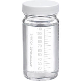 CP LAB SAFETY. W216973 Wheaton® 4 oz Graduated Glass Volumetric Bottles, PTFE Lined PP Caps, Case of 24 image.