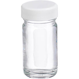 CP LAB SAFETY. W216995 Wheaton® 1 oz Bottles, Wide Mouth, Straight Side Round, Clear, Poly Vinyl Liner, Case of 48 image.