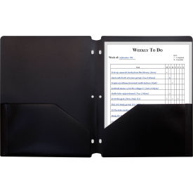 C-Line Products, Inc. 33931-BX C-Line® Two-Pocket Poly Portfolio Folder with 3-Hole Punch, Black, 25/Set image.