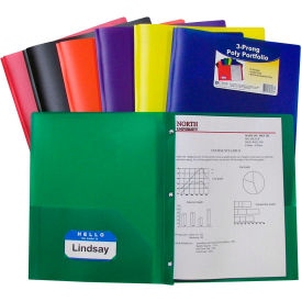 C-Line Products, Inc. 33960-DS C-Line Products Two-Pocket Heavyweight Poly Portfolio Folder with Prongs, Primary Colors - 36/Set image.
