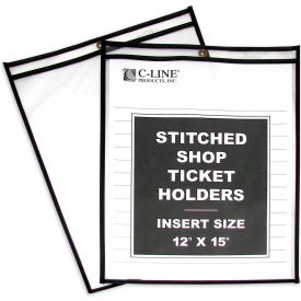 C-Line Products Shop Ticket Holders, Stitched, Both Sides Clear, 12 x 15, 25/BX