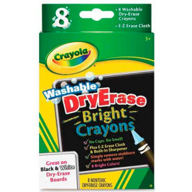 Crayola 985202 Crayola® Washable Dry Erase Bright Crayons, Nontoxic, Assorted Colors, 8/Box image.
