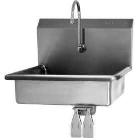 Wall Mount Sink with Double Knee Pedal Valve, 16 Gauge, 9" Back Splash Height view 2