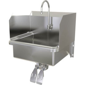 Wall Mount Sink with Double Knee Pedal Valve, 16 Gauge, 9-1/2" Side Splash Height view 2