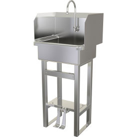 Floor Mount Sink with Double Foot Pedal Valve & Side Splash Guards, 2 GPM view 2