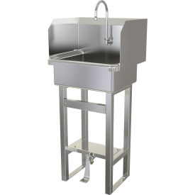 Floor Mount Sink with Single Foot Pedal Valve & Side Splash Guards, 2 GPM, 16 Gauge view 2