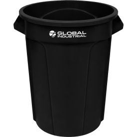 Plastic Round Trash Can, 32 Gallon, Black view 2