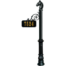 Qualarc ADPST-701-BL Scroll Mount Address Post with Decorative Ornate Base & Horsehead Finial in Black image.