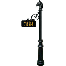 Qualarc ADPST-801-BL Scroll Mount Address Post with Decorative Fluted Base & Horsehead Finial in Black image.