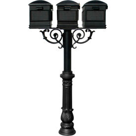 Qualarc HPWS3-700-LM The Hanford Triple Post (With Support Brace), Ornate Base & Lewiston Mailbox image.