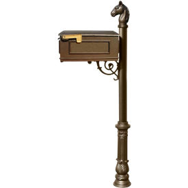 Qualarc LM-701-LPST-BZ Lewiston Equine Mailbox, No Address Plates w/Horsehead Finial & Decorative Ornate Base, Bronze image.