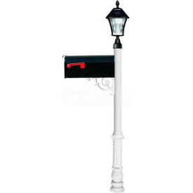 Lewiston E1 Economy Mailbox Post (Ornate Base & Black Solar Lamp) White