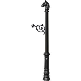 Qualarc LPST-701-BL Lewiston Equine Post Only w/Support Bracket, Horsehead Finial & Decorative Ornate Base, Black image.