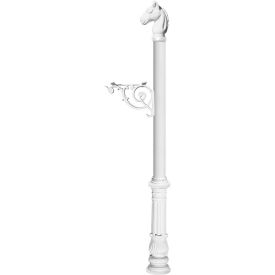 Qualarc LPST-701-WHT Lewiston Equine Post Only w/Support Bracket, Horsehead Finial & Decorative Ornate Base, White image.