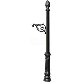 Lewiston Post with Support Brace Decorative Ornate Base & Pineapple Finial (No Mailbox) Black