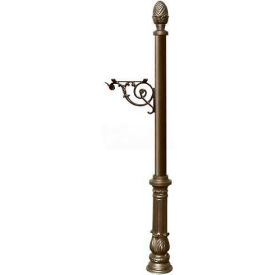 Lewiston Post with Support Brace Decorative Ornate Base & Pineapple Finial (No Mailbox) Bronze