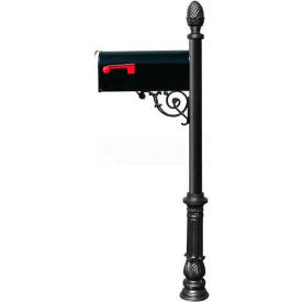 Lewiston E1 Econ.Mailbox Post(Ornate Base & Pineapple Finial) Support Brace Mounting Plate Black