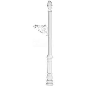 Qualarc LPST-703-WHT Lewiston Post with Support Brace, Decorative Ornate Base & Pineapple Finial, (No Mailbox), White image.