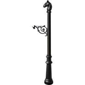Qualarc LPST-801-BL Lewiston Equine Post Only w/Support Bracket, Horsehead Finial & Decorative Fluted Base, Black image.