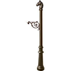 Qualarc LPST-801-BZ Lewiston Equine Post Only w/Support Bracket, Horsehead Finial & Decorative Fluted Base, Bronze image.