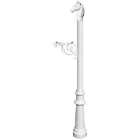 Qualarc LPST-801-WHT Lewiston Equine Post Only w/Support Bracket, Horsehead Finial & Decorative Fluted Base, White image.