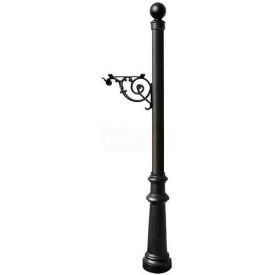 Qualarc LPST-804-BL Lewiston Post with Support Brace, Decorative Fluted Base & Ball Finial, (No Mailbox), Black image.