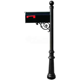 Qualarc LPST-804-E1-BL Lewiston E1 Econ.Mailbox, Post (Fluted Base & Ball Finial), Support Brace, Mounting Plate, Black image.