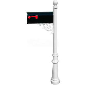 Qualarc LPST-804-E1-WHT Lewiston E1 Econ.Mailbox, Post (Fluted Base & Ball Finial), Support Brace, Mounting Plate, White image.