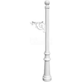 Qualarc LPST-804-WHT Lewiston Post with Support Brace, Decorative Fluted Base & Ball Finial, (No Mailbox),White image.