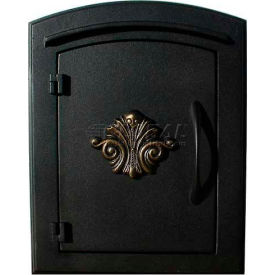 Qualarc MAN-1401-BL Manchester Non-Locking , Decorative Scroll Door, Column Mount Mailbox in Black image.