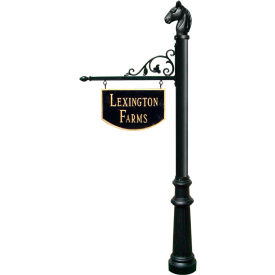 Qualarc SNPST-801-BL Large Hanging Ranch Sign with Pos, Decorative Fluted Base & Horsehead Finial in Black image.