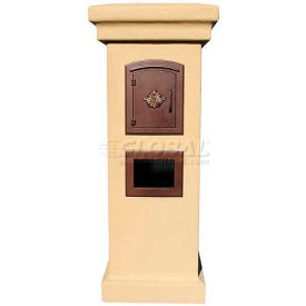 Qualarc STUCOL-1400-BT-AC Manchester Stucco Locking Column Mailbox in Burnt Tuscan w/Plain Door in Antique Copper image.