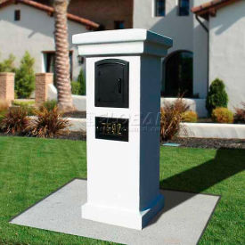 Qualarc STUCOL-1400-GY-AC Manchester Stucco Locking Column Mailbox in Slate Gray w/Plain Door in Antique Copper image.