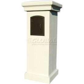 Qualarc STUCOL-1400-SS-BL Manchester Stucco Locking Column Mailbox in Sandstone w/Plain Door in Black image.