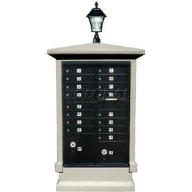 Qualarc STUCOL-SHRT-GY-SL Stucco CBU Mailbox Center, SHORT Pedestal (Column Only) in Slate Gray Color with Bayview Solar Lamp image.
