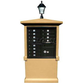 Qualarc STUCOL-TALL-BT-SL Stucco CBU Mailbox Center, TALL Pedestal (Column Only) in Burnt Tuscan Color w/Bayview Solar Lamp image.