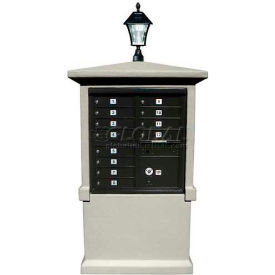 Qualarc STUCOL-TALL-GY-SL Stucco CBU Mailbox Center, TALL Pedestal (Column Only) in Gray Color with Bayview Solar Lamp image.