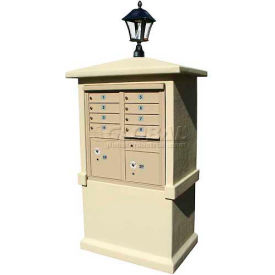 Stucco CBU Mailbox Center TALL Pedestal (Column Only) in Sandstone Color with Bayview Solar Lamp