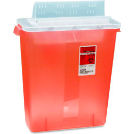 Covidien CVDSTRT10021R Covidien 3-Gallon Biohazard Sharps Container with Lid, 13-3/4"W x 6"D x 16-1/4"H, Transparent Red image.