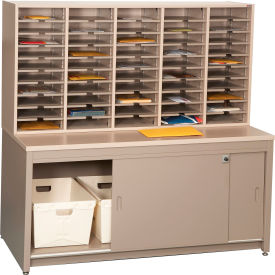 Mail Master Legal Size Workstation 7, Sapelli Mahogany Laminate Top Medium Gray