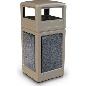 Dci  Marketing 720417K PolyTec™  Square Waste Container w/Dome Lid, Beige w/Pepperstone Stone Panels, 42-Gallon image.