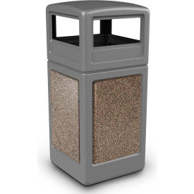 Dci  Marketing 720445K PolyTec™  Square Waste Container w/Dome Lid, Gray w/Riverstone Stone Panels, 42-Gallon image.