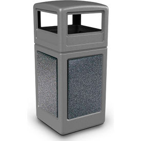 Dci  Marketing 72044899K PolyTec™  Square Waste Container w/Dome Lid, Gray w/Pepperstone Stone Panels, 42-Gallon image.
