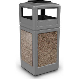 Dci  Marketing 720545K PolyTec™ Square Waste Container w/Ashtray Lid, Gray w/Riverstone Stone Panels, 42-Gallon image.