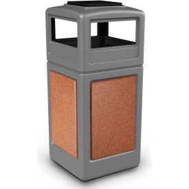Dci  Marketing 720547K PolyTec™ Square Waste Container w/Ashtray Lid, Gray w/Sedona Stone Panels, 42-Gallon image.
