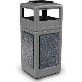Dci  Marketing 72054899K PolyTec™ Square Waste Container, Ashtray Lid, Gray w/Pepperstone Stone Panels, 42-Gallon image.