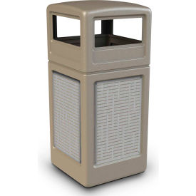Dci  Marketing 7329063K PolyTec™ Square Waste Container w/Dome Lid, Beige w/Horz Stainless Steel Panels, 42-Gallon image.