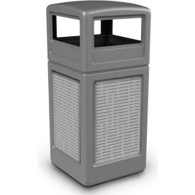 Dci  Marketing 7329067K PolyTec™ Square Waste Container w/Dome Lid, Gray w/Horz Stainless Steel Panels, 42-Gallon image.