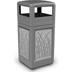Dci  Marketing 7329167K PolyTec™ Square Waste Container w/Dome Lid, Gray w/Reeds Stainless Steel Panels, 42-Gallon image.